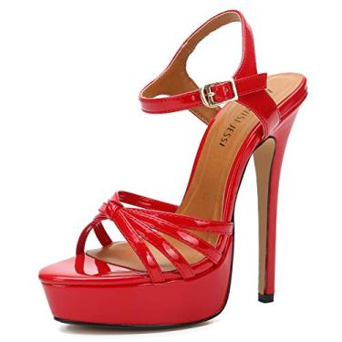 Imagem de Maiernisi JESSI Sandálias masculinas unissex de salto agulha lisa com tiras nas costas, Vermelho, 11.5 Women/10 Men