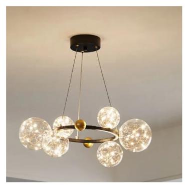 Imagem de Lustre de bola de vidro LED Anel dourado Sala de estar Jantar Pingente Decoração para casa Iluminação interna Lustre Luminária