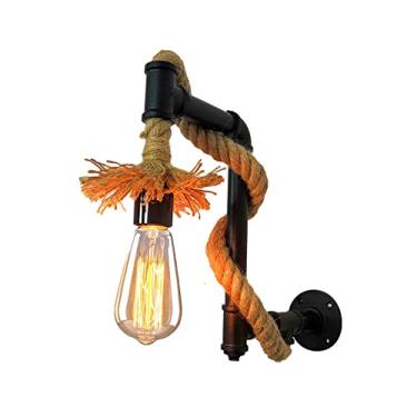 Imagem de Luminária de parede industrial com cano de água, luminária de parede em forma de V, luminária de parede de corda de cânhamo, luminária de fazenda steampunk, arandelas de cano antigo para bar