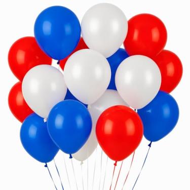 Imagem de PMLAND 100 balões de festa patrióticos em látex 30,5 cm – vermelho, azul, branco