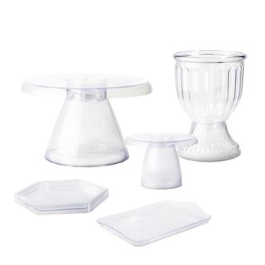 Imagem de Kit Mesa Decorada com Boleira Cogumelo e Acessórios – Vaso, Bandeja e Mini Peças (Cristal)