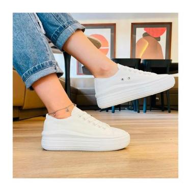 Imagem de Tênis feminino de lona casual urbano com plataforma branca - Lightbek 