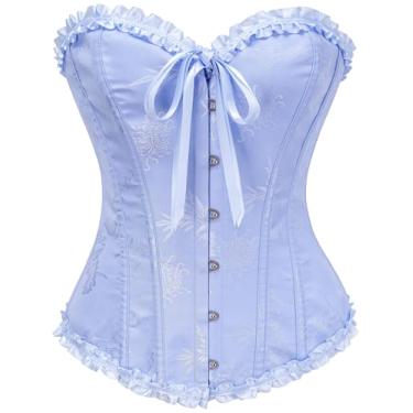 Imagem de Blusa de espartilho SZIVYSHI Sky Blue Overbust Lace Up Waist Cincher