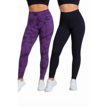 Imagem de Kit 2 Calças Legging Marmorizada + Preta Básica Academia - Bella Fitne