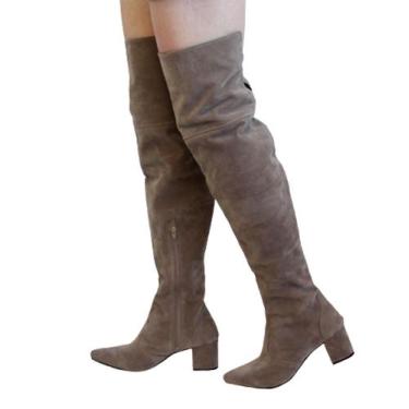 Imagem de Bota Cinza Over Cano Alto Acima Do Joelho Feminina Em Couro - Lirom, C