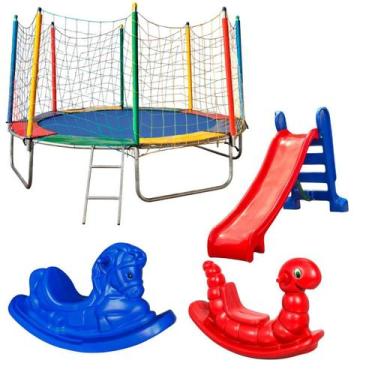 Imagem de Cama Elastica Pula Pula 3,05m Escorregador Médio 2 Gangorras 1 Lugar -