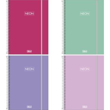 Imagem de Kit de Cadernos, Tilibra, 10 Matérias, Capa Dura, Neon Fit, 160 Folhas, PP Masculino, Pacote com 4