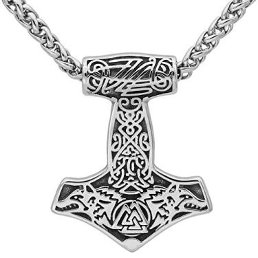 Imagem de GuoShuang Nordic Viking Colar de Aço Inoxidável Thor Hammer Mjolnir Odin Wolf Valknut com Bolsa de Presente de Valknut