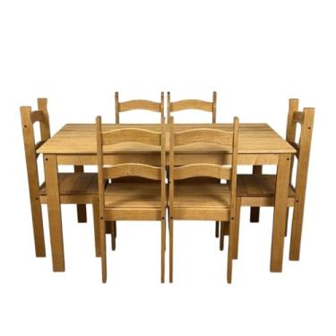 Imagem de Mesa Retangular de Madeira Maciça com 6 Cadeiras - Durabilidade e Conforto em Pinus Natural (Mel)