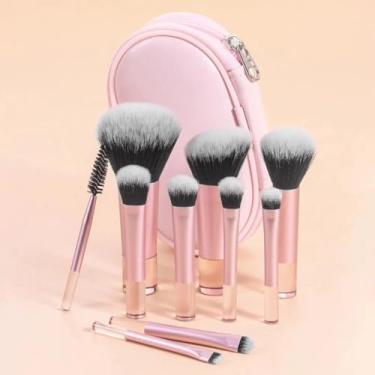 Imagem de Kit 10 Pincéis de Maquiagem com Estojo Cerdas Sintéticas Macias, Portátil e Completo para Base, Pó, Blush, Corretivo e Sombras – Travel Size Ideal para Presente, Uso Diário e Adolescentes