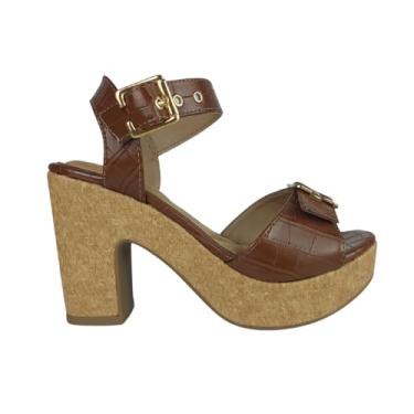 Imagem de Sandália Plataforma Malaga Salto Alto Meia Pata Textura Fivela (Marrom, BR, Adulto, Numérico, 39)