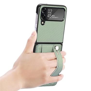 Imagem de Estojo tipo carteira de fibra de carbono para Samsung Galaxy Z Flip4 Flip 4 5 Flip3 Flip 3 Flip5 Zflip4 Pulseira titular do cartão, verde, para samsung Z Flip 5