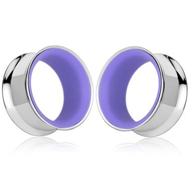 Imagem de DOEARKO 2 peças anel externo de aço inoxidável e alargador interno PLA (2 g/6 mm - 1"/25 mm) Material duplo hipoalergênico para orelhas esticadas | Plugues leves e respiráveis, 8mm(0G), Aço inoxidável