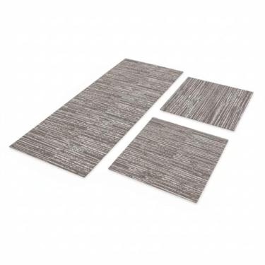 Imagem de Kit 3 Peças Tapete de Cozinha Antiderrapante Passadeira Capacho Rústico Mesclado Marrom/Caramelo Jacquard