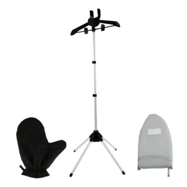 Imagem de Fenteer Suporte para cabide de vaporizador de roupas com dois clipes, 3 seções ajustáveis, resistente com suporte para máquina de passar roupa com luvas à, Preto