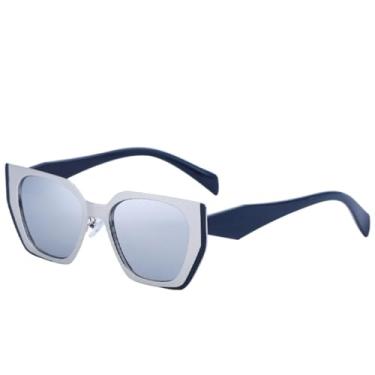 Imagem de Óculos de sol gatinho femininos de luxo, populares, retrô, armação grande, masculino, para atividades ao ar livre, viagem, proteção solar UV400 (prata)