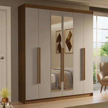 Imagem de Guarda-Roupa Casal 6 Portas Batentes com Espelho Rustic/Crema/Rustic Saturno Madesa