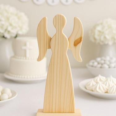 Imagem de Anjo Madeira Pinus Tratada Decoração Natal Festas Batizados - Casa Uni