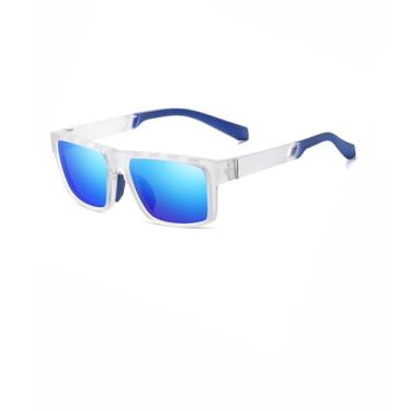 Imagem de Óculos de sol esportivos polidos, femininos, masculinos, quadrados, corrida, pesca, golfe, SY6060, Armação transparente | Lente espelhada azul