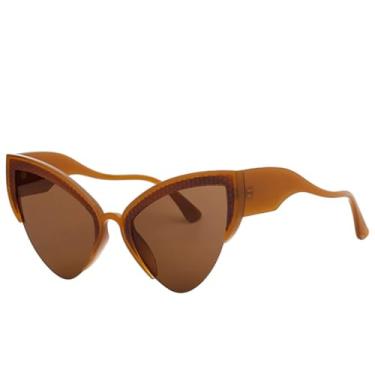 Imagem de Óculos de sol gatinho grande, armação média, feminino, moderno, luxuoso, punk, masculino, para dirigir, viagem, UV400 (marrom)