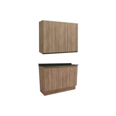 Imagem de Kit Cozinha Modulada 3 Peças Maxxi (1aéreo+1balcão+1complemento) C3p10 Nogal-preto Bril...