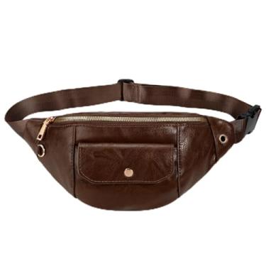 Imagem de Mochila masculina feminina de poliuretano com alça ajustável e 4 bolsos pochete casual, Café escuro A, Bolsa de peito de poliuretano com alça ajustável e 4 bolsos