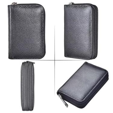 Imagem de Carteira fina com zíper: porta-cartões compacto com vários bolsos para transporte diário, Preto, Funcional