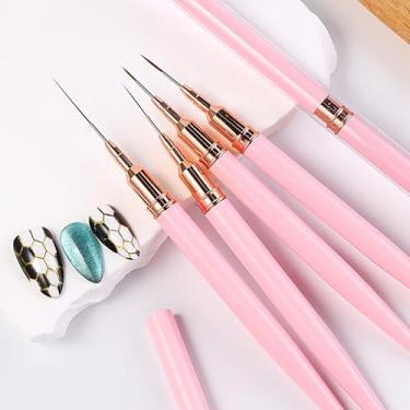 Imagem de Conjunto de pincéis de delineador de unhas rosa com 5 peças – canetas ultrafinas para esmalte de gel UV, pontas francesas e design de unhas (tamanhos 4/8/12/20/25 mm)