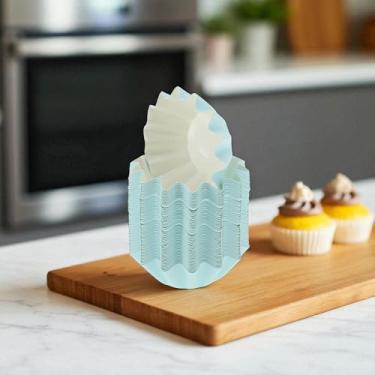Imagem de Generic 50 peças de forros de cupcake grandes plissados copos descartáveis para assar cartolina revestimento PET azul 4,5 x 3 cm