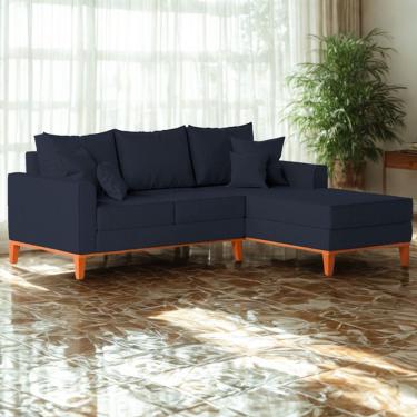 Imagem de Sofá 3 Lugares Beny Com Chaise Direito Linho Azul