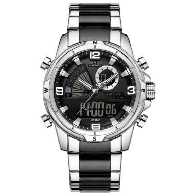 Imagem de Relógio De Pulso Eletrônico Quartzo Design Luminoso à Prova D´agua Esportivo Prata Preto