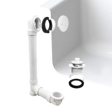 Imagem de Westbrass A4972-50 Conjunto de resíduos e transbordamento de banho de 3,5 cm com rolha de drenagem de tração e cotovelo superior de placa frontal de um orifício - Sch. 40 PVC, branco