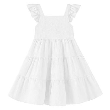 Imagem de Vestido Dalukit Toddler Girls sem mangas com babados branco de verão