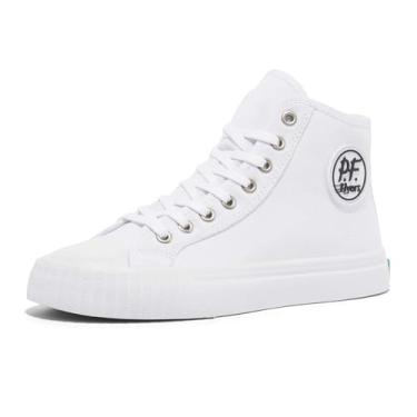 Imagem de PF Flyers Tênis unissex de cano alto central, Branco, 11 Women/9.5 Men