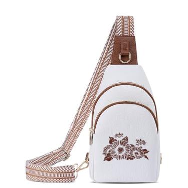 Imagem de Lizznoe Bolsa tiracolo feminina de couro com letra inicial pochete para viagem, presente para mãe e esposa, Branco/Marrom
