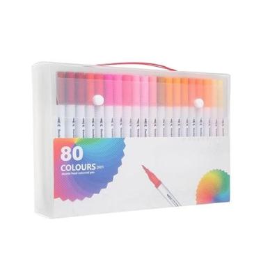 Imagem de Conjunto 24/36/48/60/80/100/120 Caneta de gravação de pincel 2 em 1 e caneta de cabeça dupla de ponta fina caneta de des (80 cores)