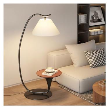 Imagem de Luminária de chão Combinação de mesa e abajur com lâmpada LED, cabeceira, final madeira moderna para quarto, sala estar, escritório(Brown)