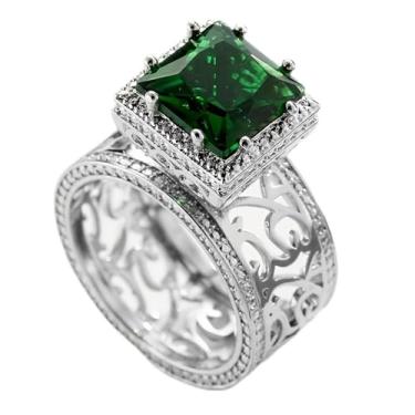 Imagem de Anéis de noivado largos quadrados vintage de zircônia cúbica rosa folheados a ouro branco, alianças de compromisso, festas noturnas, presentes de dia dos namorados, alianças de eternidade para