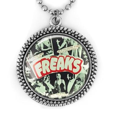 Imagem de Colar com pingente Freaks - Vintage Freak Show Side Show Circus Oddity, joia feita à mão, prata ou preta, corrente de bola de 61 cm - 167-RN, grande, metal, sem pedra preciosa