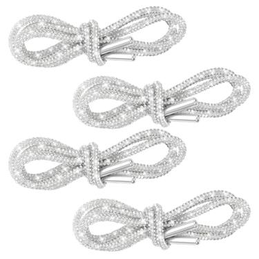 Imagem de Cadarços de sapato de strass, 4 peças de cadarços redondos brilhantes para tênis, cordão de strass com glitter, cordas de substituição para botas, moletons com capuz e acessórios de moda (branco