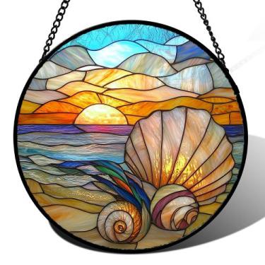 Imagem de Janela de vitral AMDERVEN pendurada em conchas coloridas de 25 cm