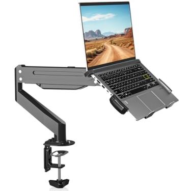 Imagem de Suptek Suporte de mesa para laptop, monitor e laptop totalmente ajustável para notebook de 11 a 17 polegadas e tela de monitor de 17 a 32 polegadas, comporta 10 kg com bandeja ventilada