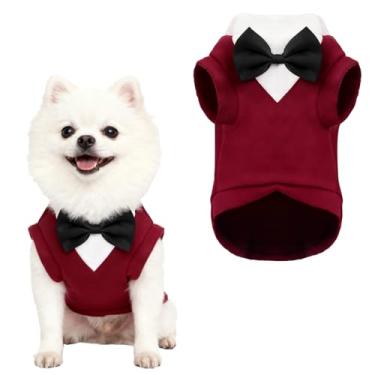 Imagem de Haakong Terno para cães com gravata borboleta, smoking para cães pequenos, médios, gatos, roupas formais, roupas para filhotes, para Halloween, casamento, aniversário (vermelho, grande)