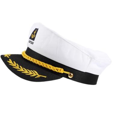 Imagem de Ipetboom Chapéu de marinheiro de barco de iate adulto, boné de marinha da Marinha, branco, vinil de algodão, 21 x 15 x 4 cm