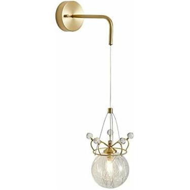 Imagem de WLHAZMWY Candeeiro de parede dourado princesa coroa arandela de parede, luminária pendente ajustável, lâmpada de cristal globo de vidro lâmpada de cabeceira, decoração nórdica moderna (rei, ondas de