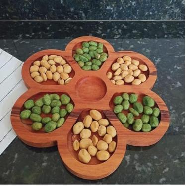 Imagem de Petisqueira de Madeira Funda Flor Para Frios Petiscos Porções Amendoim Servir Bar Lanchonete