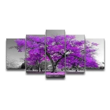 Imagem de Kit quadro decorativo 5 peças 95x60cm Mosaico Árvore Lilás