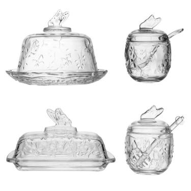 Imagem de Kit Queijeira + Manteigueira + Meleira + Açucareiro De Cristal New Butterfly Lyor