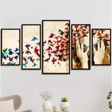 Imagem de Kit de Quadros para Decoração com Arte Abstrata, Pássaros e Rosto, Design Moderno e Sofisticado, Ideal para Transformar Salas de Estar, Quartos ou Escritórios com Estilo e Criatividade