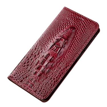Imagem de POYUFRG Capa carteira para Honor Magic 8 Pro/Magic 8, capa de couro genuíno com estampa de cabeça de crocodilo 3D, capa flip magnética com compartimentos para cartões, vermelha, 8